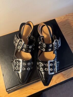 Ganni Pointed Toe Buckle Slingbacks - Women